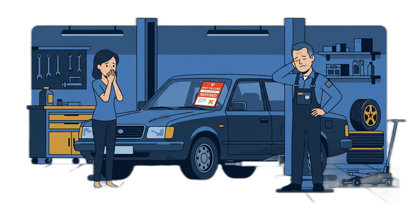Illustration for MOT Failure service by scrapcar.london